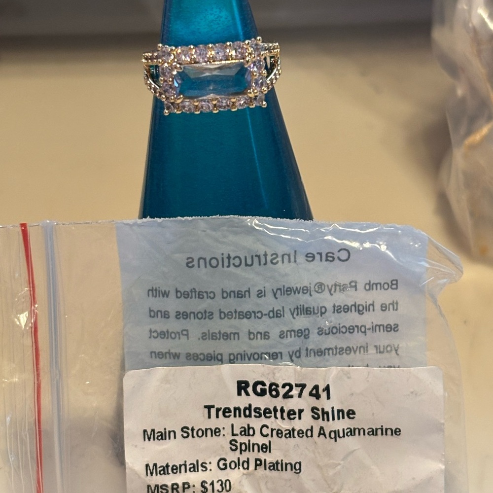 Gold Plated Ring with Lab Created Aquamarine Spinel